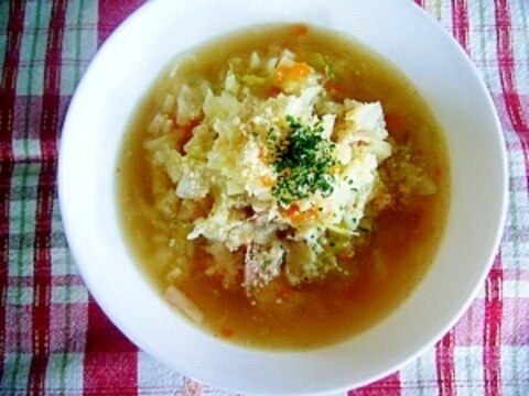 細かく刻んでスピーディー　　具沢山の食べるスープ